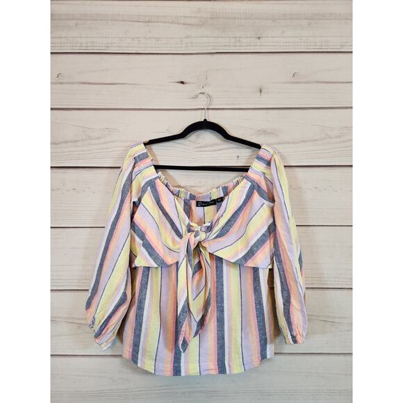 NY& C Women's Multicolor Striped Tie Front Off The Shoulder Crop Top Size Large‎ - Picture 1 of 6